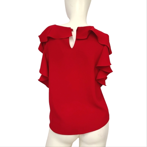 Amanda Uprichard Red Ruffle Sleeve Bouse size Small - Picture 7 of 11